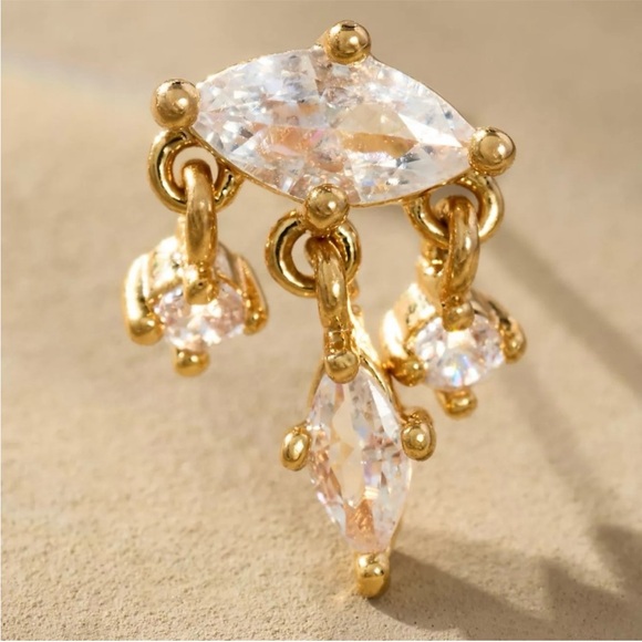 NWT Anthropologie 14k Gold Plated Crystal Marquis Earrings ✨ - Picture 2 of 4